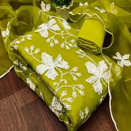 Lilots Floral Embroidered Thread Work Organza Unstitched Dress Material-picture-22