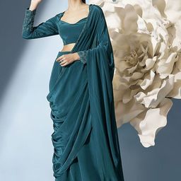 QUNIC Embroidered Sweetheart Neck Crop Top With Drape Skirt Co-Ords-picture-10