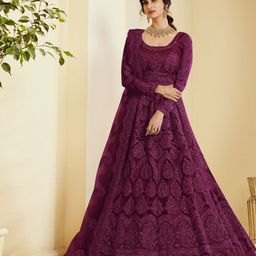 LADY SHOPI Women Floral Embroidered Sequined Fit & Flare Ethnic Dress With Dupatta-picture-2