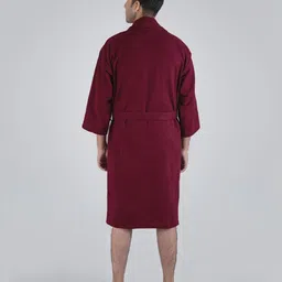 MYTRIDENT Unisex Red 240 GSM Pure Cotton Bath Robe image 3