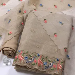 Meena Bazaar Floral Embroidered Art Silk Unstitched Dress Material-image-24