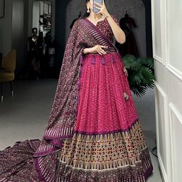 JULEE Motifs Printed Art Silk Ready to Wear Lehenga & Unstitched Blouse With Dupatta-picture-9