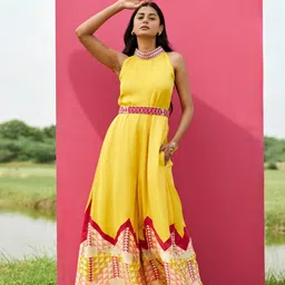 AMROOD Halter Neck Printed Basic Jumpsuit with Embroidered Belt-14