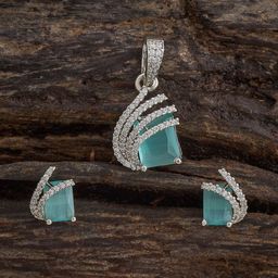 Kushal's Fashion Jewellery Mint Rhodium-Plated CZ Party Pendant Set-image-83