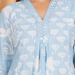 YASH GALLERY Floral Printed V-Neck Regular Kurta With Trouser With Dupatta image 2