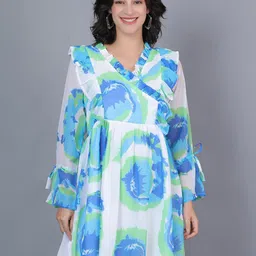 ROSEMELON Women Abstract Printed Flared Sleeve Georgette Fit & Flare Above Knee Dress-picture-7