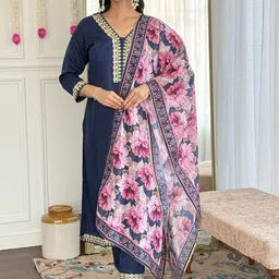Ekta Textiles Women Solid Embroidered Regular Thread Work Kurta with Trousers & Dupatta-9