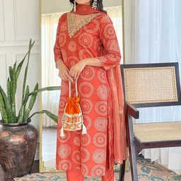 URMIR FASHION Women Ethnic Motifs Printed Regular Thread Work Kurta with Trousers & With Dupatta-picture-29