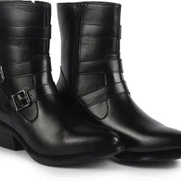 High Ankle Flared Heel Buckle Strap Zipper Closure Boots for Winter|Dress Boot Boots For Women-image-12