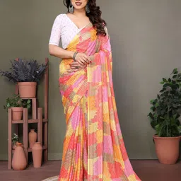 yourwish Colourblocked Striped Embroidered Pure Georgette Saree-picture-27