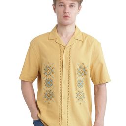 RARE RABBIT Men Comfort FitCuban Collar Geometric Printed Cotton Casual Shirt-picture-8