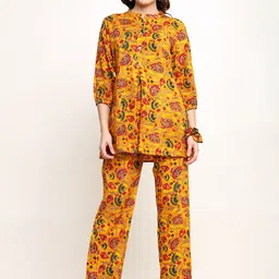 CORDSET Floral Printed Mandarin Collar Tunic & Trouser-image-4