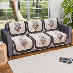 Myntra Elegant Homes Cream-Coloured & Brown Printed Polyester Sofa Cover-image-85