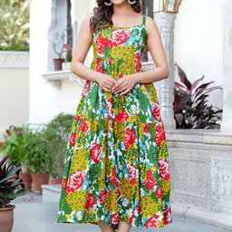 MANOJAVA Floral Printed Fit & Flare Midi Dress image 4