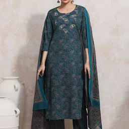Moara Floral Embroidered Pure Cotton Straight Kurta with Trousers & Dupatta-image-89
