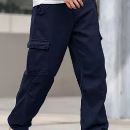 VOGAAN Men Relaxed Loose Fit Cargos Trousers-image-61