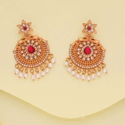 Anouk Gold-Plated Artificial Stones And Beaded Contemporary Shaped Drop Earrings image 5