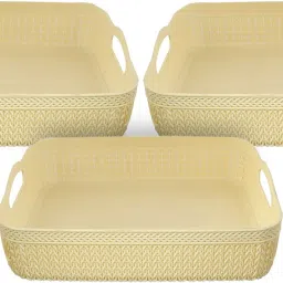 Plastic Q-4 Multiuses Designer Unbreakable Plastic Storage Basket Pack of 3 (Cream) Storage Basket-image-26