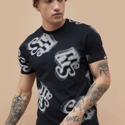 SmileyWorld Typography Printed Round Neck Cotton Slim Fit Tshirt-image-51