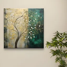 Myntra Elegant Homes Green & Black Abstract Art Tree Canvas Wall Art-image-66