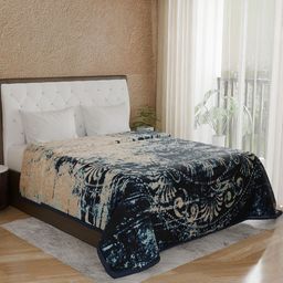 Nivasam Beige & Navy Blue Mink Heavy Winter Double Bed Blanket-16