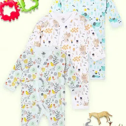 The Mom Store Infants Pack Of 3Printed Cotton Rompers-image-28