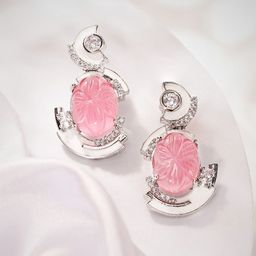 Priyaasi Silver-Plated American Diamond Stone Studded Contemporary Drop Earrings-image-97