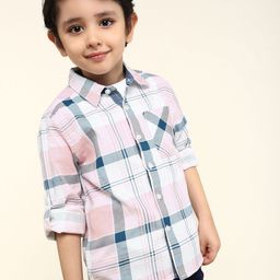 BONKIDS Boys Classic Fit Tartan Checked Spread Collar Cotton Casual Shirt-image-74