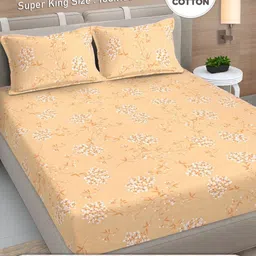 FABINALIV Yellow & White Floral 300 TC King Bedsheet with 2 Pillow Covers-image-85