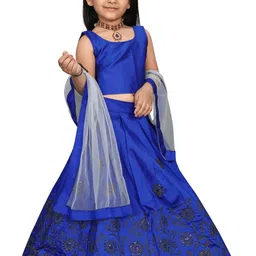 Shoryam Fashion Girls Blue Raw Silk Lehenga Choli-picture-3
