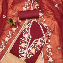 LeeliPeeri Designer Floral Embroidered Thread Work Unstitched Dress Material-image-76