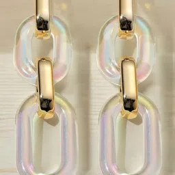 DressBerry Gold Toned Raindow Hue Link Chain Drop Earrings-picture-45