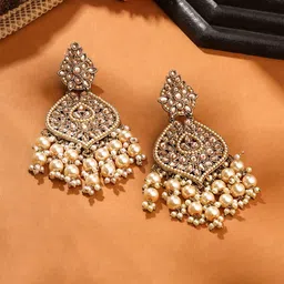 Yellow Chimes Gold-Plated Kundan Drop Earrings image 2