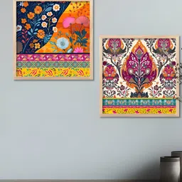 Kotart Brown & Blue Set of 2 Piece Wood Floral and Botanical Wall Paintings-picture-8