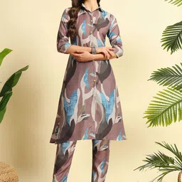 MORLY Abstract Printed Shirt Collar A-Line Kurta with Trousers-picture-7