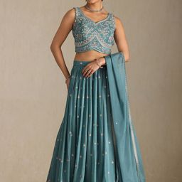 Soch Floral Embroidered Mirror Work Ready to Wear Lehenga & Blouse With Dupatta-image-51