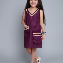 Pink Chick Girls V-Neck Sleeveless Cotton A-Line Dress With Matching Sling & Bow Clip-image-80
