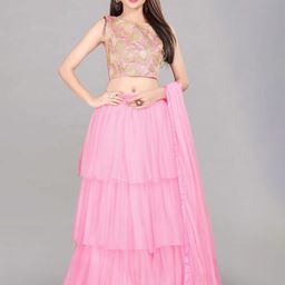 Fabcartz Embroidered Thread Work Semi-Stitched Lehenga & Unstitched Blouse With Dupatta-picture-12
