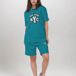 FITIN OUTFIT Printed Pure Cotton Round Neck T-Shirt With Shorts Co-Ords-picture-4