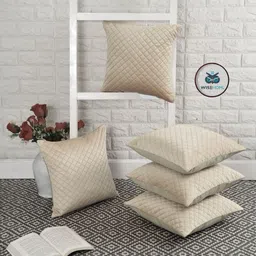 WISE HOME Cream-Coloured 5 Pieces Quilted Velvet Square Cushion Covers-picture-20