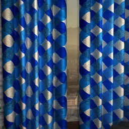 BELLA TRUE Blue & Cream 2 Pieces Geometric Printed Black Out Door Curtains-7