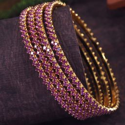 Anouk Set Of 4 Gold-Plated & Gold Brass Artificial Stones & Beads Bangles-picture-20