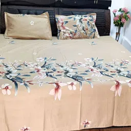 V.R.ENTERPRISES Peach-Coloured & Blue Floral 300 TC King Bedsheet with 2 Pillow Covers-image-92