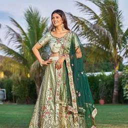 KALINI Embroidered Semi-Stitched Lehenga With Unstitched Blouse And Dupatta-picture-31