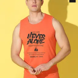 WOOSTRO Pack Of 2 Printed Combed Cotton Gym Vests -VWS26(ALONE ORANGE)(PLAIN BLACK)-image-47