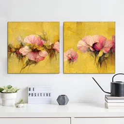 RANDOM Yellow & Pink 2 Piece Floral and Botanical Canvas Wall Paintings-25