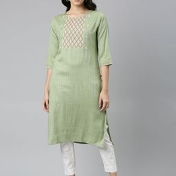 Samhitas Floral Yoke Design Thread Work Round Neck Cotton Straight Kurta-picture-38