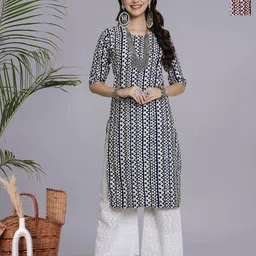 HERE&NOW Selection Of 2 Geometric Printed Round Neck Straight Kurtas-image-30