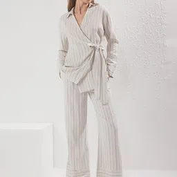 Trendyol Striped Shirt Collar Top With Trousers Co-Ords-picture-13