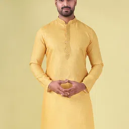 AURIK Woven Design Mandarin Collar Thread Work Straight Kurta-image-2